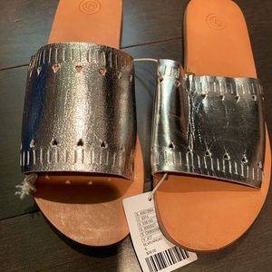 Urban Outfitters silver slides size 6